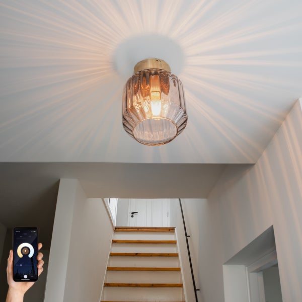 Smarte Deckenleuchte aus Messing mit Rauchglas inkl. WLAN A60 - Stiklo