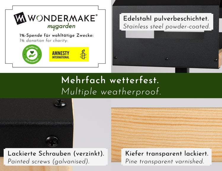 WONDERMAKE - Design Vogelhaus mit Ständer aus Metall und Holz wetterfest, modernes Vogelfutterhaus groß Metalldach stehend, Vogelhäuschen Futterhaus für Vögel zum Stellen XL