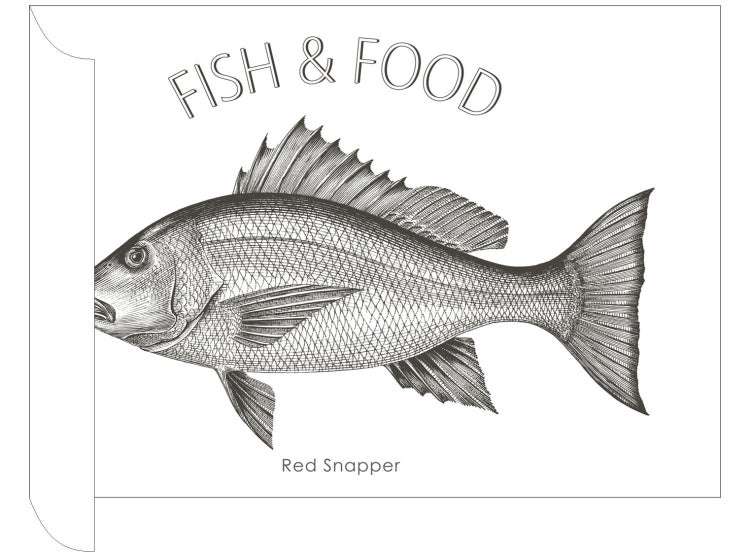 Abbildung eines Roten Schnappers mit dem Text Fisch und Lebensmittel