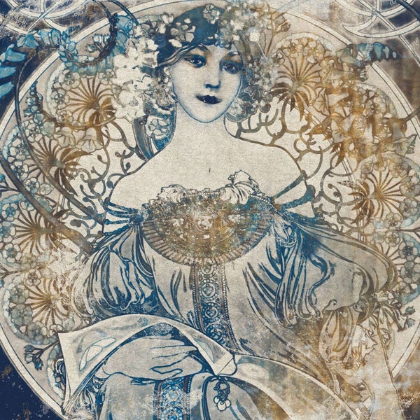 Dekorative Wandfliese mit Frau und Blumenmotiv