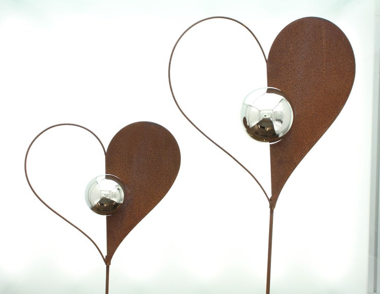 FRANK FLECHTWAREN | Gartenstecker Kugelherz, 2er Set, METALL, L:100cm, L:123cm