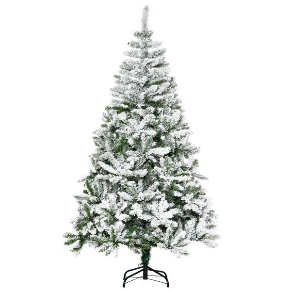 HOMCOM Künstlicher Weihnachtsbaum, 180 cm Kunstkiefer mit Kunstschnee, mit 750 Astspitzen faltbar Standfuß, für Weihnachtsfest, Indoor, Grün+Weiß
