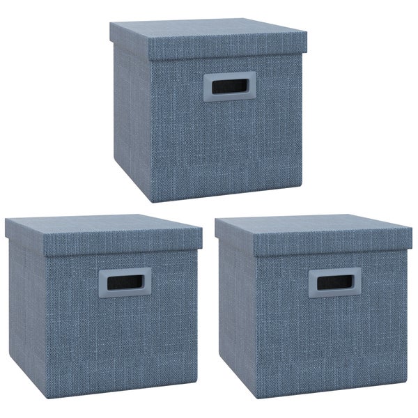 HOMCOM Aufbewahrungsbox 3er-Set Stapelbare Aufbewahrungswürfel, Faltbare Aufbewahrungskiste für Wohnzimmer, Schlafzimmer, 30 x 30 x 29 cm, Blau