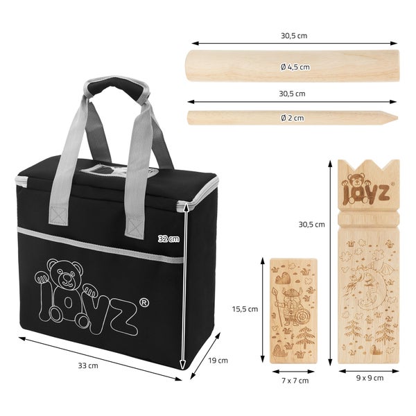 Joyz XXL Wikinger Kubb Spiel aus massivem Holz in Premium Qualität, 21 Spielelemente, für 2 bis 12 Spieler, Wikinger Wurfspiel Schach Spiel Schwedenschach Outdoor Holzspiel für Kinder & Erwachsene