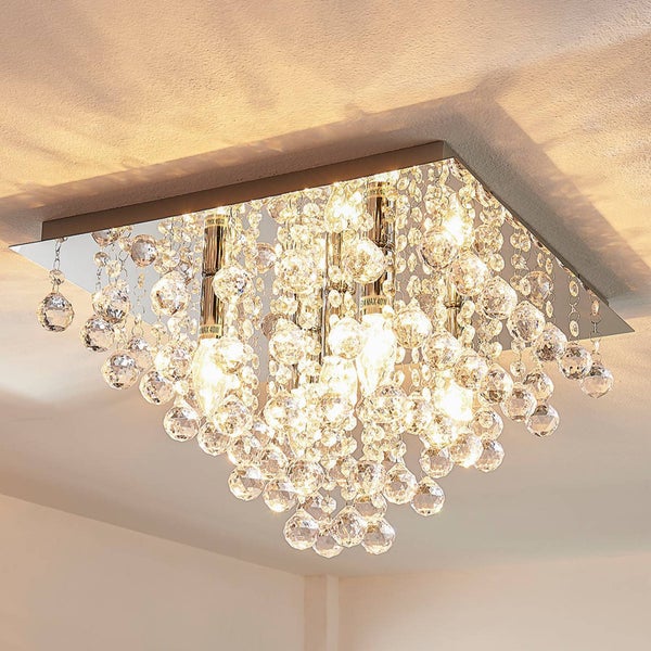 Quadratische Deckenleuchte mit Kristallen