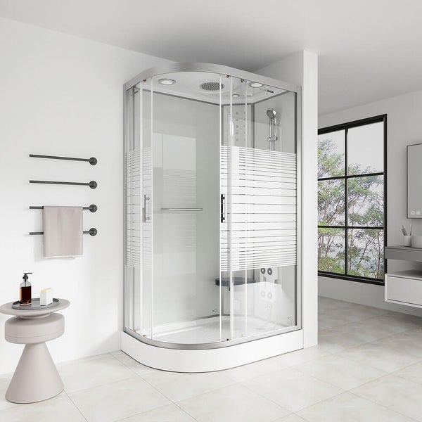 Home Deluxe - Dampfdusche WHITE PEARL - Maße 120 x 80 cm Links - inkl. Dampffunktion, Regendusche, Radio und Zubehör I Fertigdusche, Dusche, Duschtempel