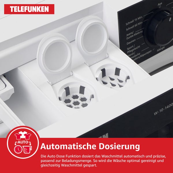 Telefunken Waschmaschine 10kg 1400 U/Min. Dampffunktion Auto-Dosierung Inverter Motor AquaStop W-10-1400-A-W