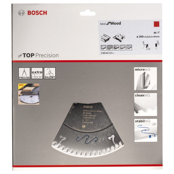 Bosch Kreissägeblatt Top Precision Best for Wood, 250 x 30 x 3,2 mm, 80 - 2608642113