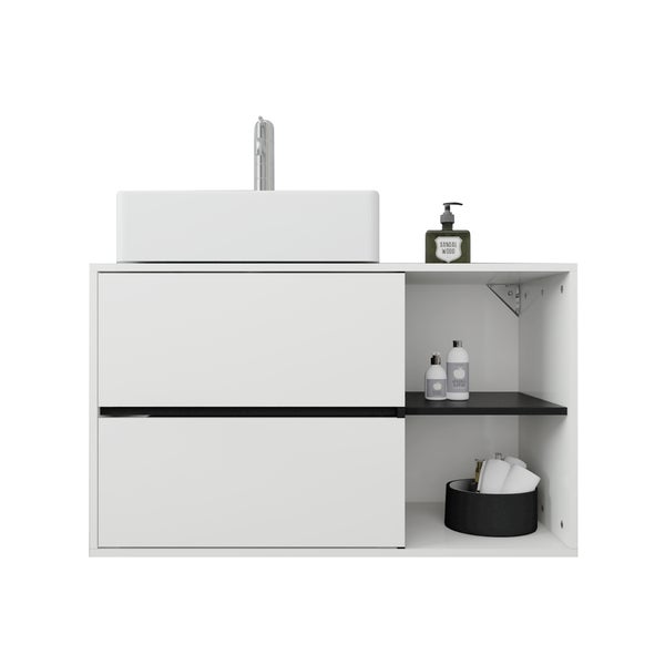 ML-Design Waschbeckenunterschrank hängend Weiß-Schwarz 100x60x45,5 cm, Badezimmer Unterschrank 2 Schubladen, Ablage, viel Stauraum, Waschtischunterschrank aus MDF-Holz, Badezimmerschrank Badschrank