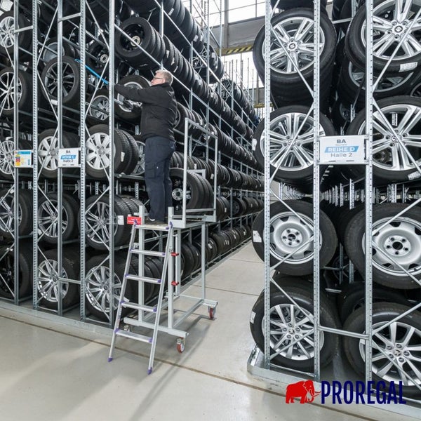 PROREGAL Reifenregal Proximo 200x180x40cm bis zu 16 Reifen auf 2 Ebenen + 2 Ablagen Verzinkt