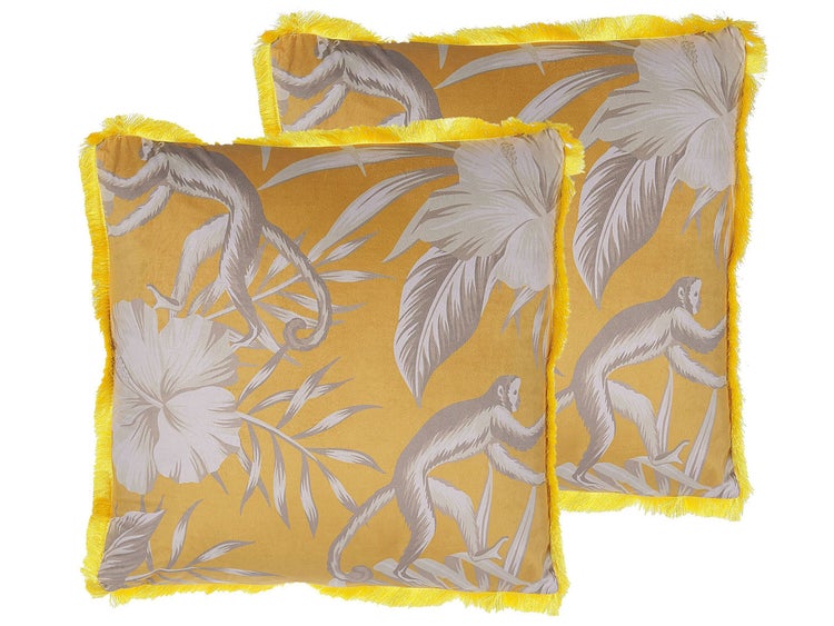 Dekokissen 2er Set MANJU Samtstoff 45 x 45 cm Gelb Tiermuster