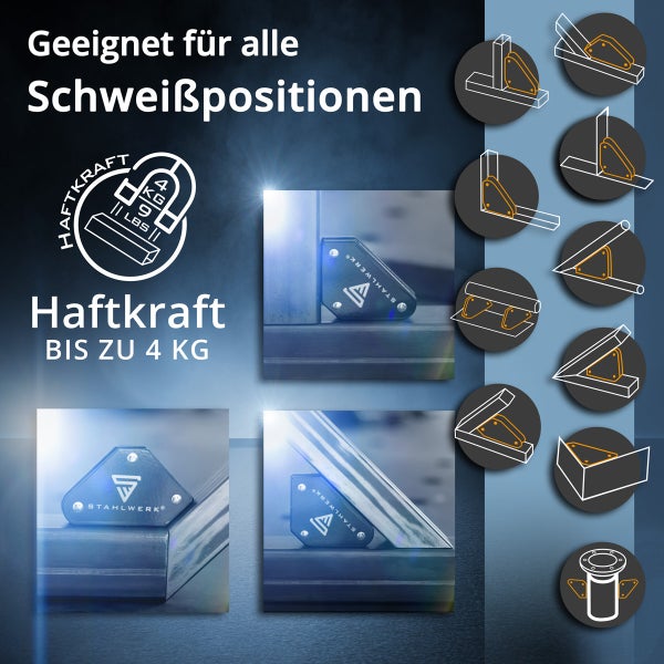 STAHLWERK 3 x Schweißwinkel 4er Set Magnet 4 kg 9 lbs Schweißmagnet Magnetwinkel