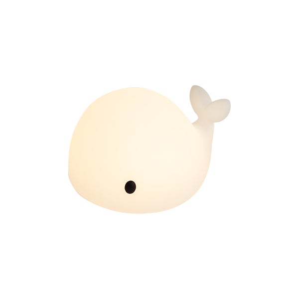 LED-Nachtlicht in Walform mit warmweißem Licht und schwarzem Auge.