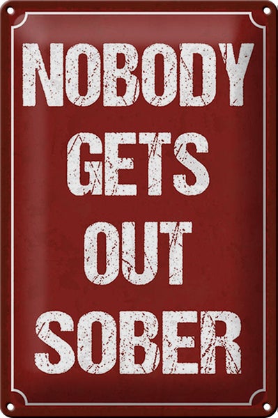 Blechschild Spruch 20x30cm nobody gets out sober