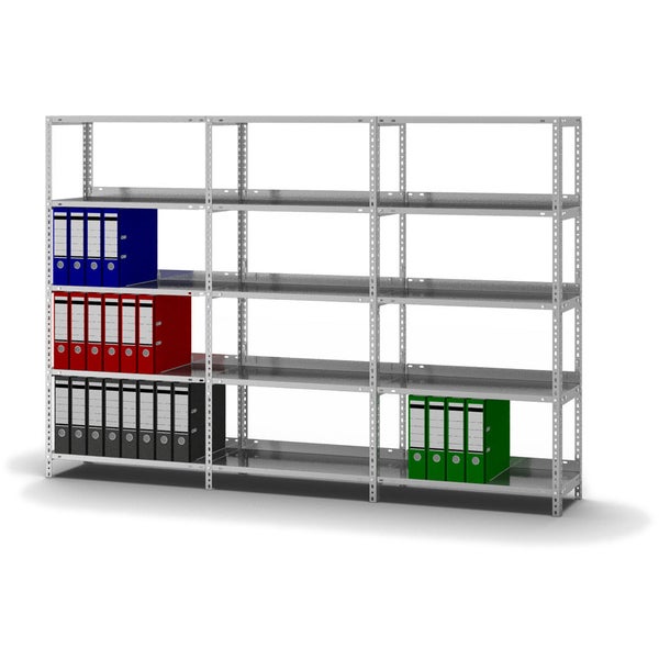 PROREGAL Aktenregal Schraubsystem Grundregal HxBxT 150 x 75 x 30 cm 5 Ebenen Fachlast 60 kg Mit Deckboden Einseitig Nutzbar Verzinkt