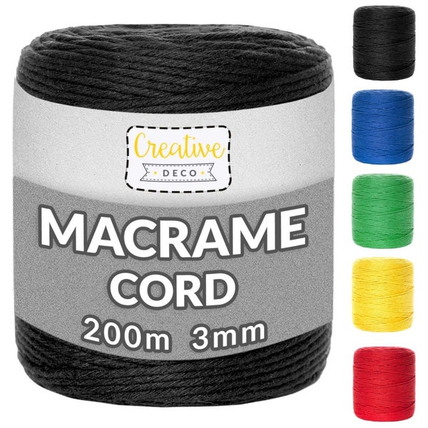 Creative Deco Makramee-Garn, 200 Meter Länge, 3 Millimeter Dicke, in verschiedenen Farben erhältlich.