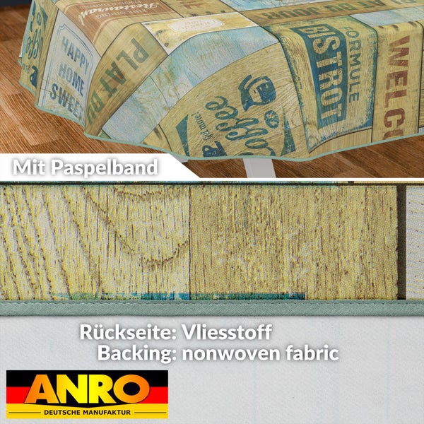 Tischdecke mit Bistro-Motiv und Paspelband sowie Vliesstoff-Rückseite
