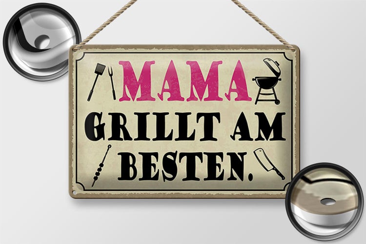 Blechschild Spruch 30x20cm Mama grillt am besten