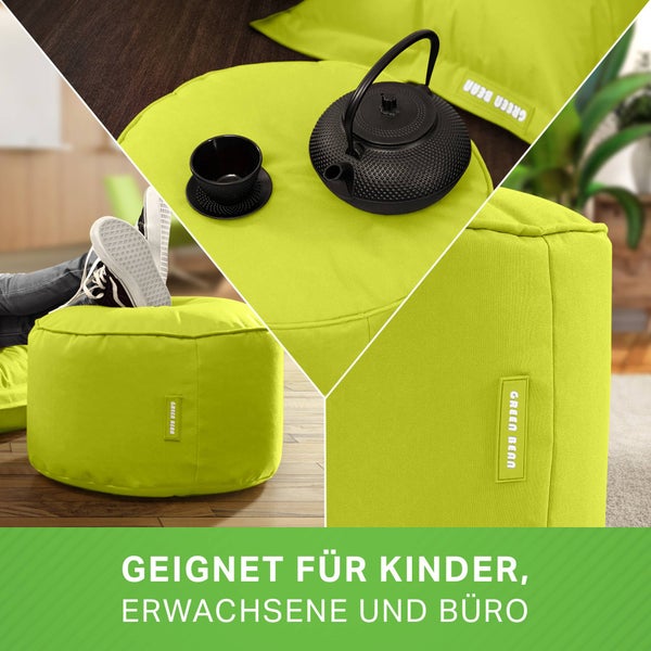 Green Bean Sitzsack-Hocker 45x25cm mit EPS-Perlen Füllung - Fußhocker Fußkissen Sitz-Pouf für Sitzsäcke - Bodenkissen für Kinder und Erwachsene - Fußablage Sitzkissen Sitzhocker Hellgrün