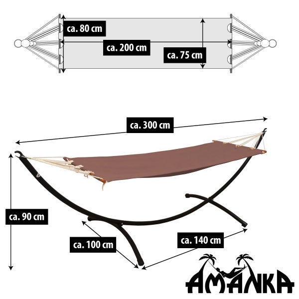 AMANKA Hängematte mit Gestell - 300x100 Garten Liege - Outdoor Indoor Hängemattengestell aus Metall