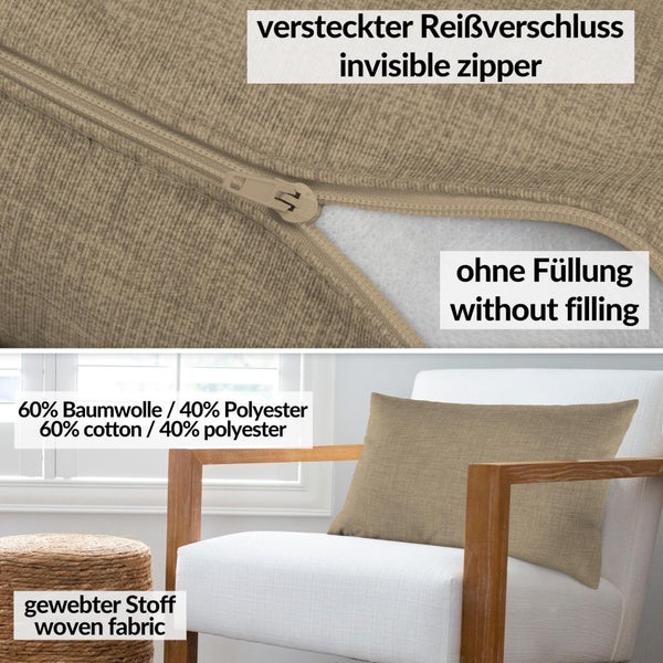 Kissenhülle Beigegrau 30x50cm ohne Füllung Leinenoptik