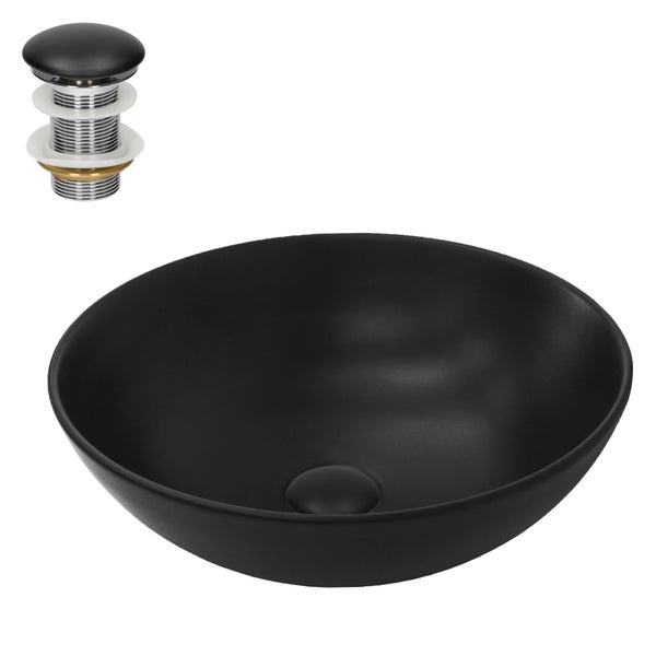 ML-Design Waschbecken Keramik Schwarz Matt Ø 40x14,5 cm Rund inkl. Ablaufgarnitur ohne Überlauf, Moderne Aufsatzwaschbecken Waschtisch Waschschale Waschplatz Handwaschbecken, für Badezimmer/Gäste-WC