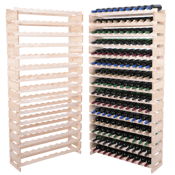 Weinregal VINOTECA FLEX PRO HxBxT 205x103x28cm 150 Flaschen auf 15 Ebenen Massives Kiefernholz Natur unbehandelt