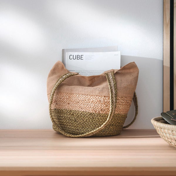 FRANK FLECHTWAREN|Umhängetasche Zopfgeflecht, ca. 30 x 15 x 28 cm, GH 55 cm, JUTE