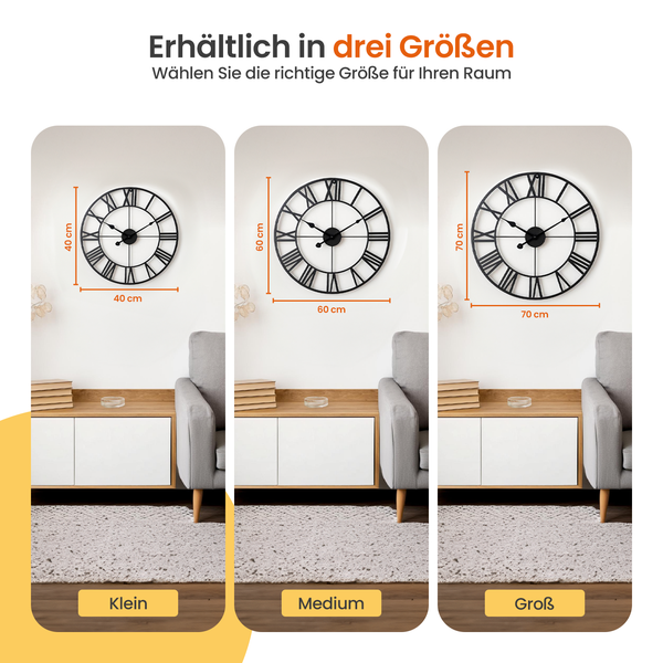 Wanduhr mit römischen Ziffern und Zeigern