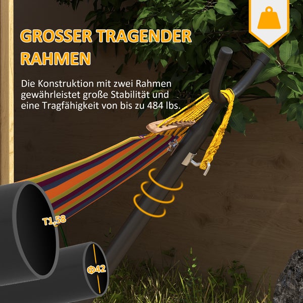 Outsunny Hängemattengestell Outdoor aus Stahl 90 x 120 x 115 cm Hängemattenständer mit Tragetasche Haken Hängematte Gestell bis 220 kg für Garten Strand Camping Schwarz