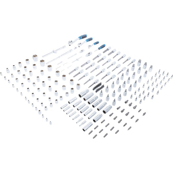 Steckschlüsselsatz mit Ratschen, Verlängerungen, Bits und Stecknüssen