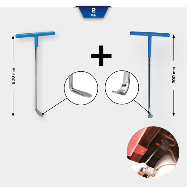 Auspuffgummi-Montagewerkzeug, 2-teilig, mit T-Griff und 200 mm Länge