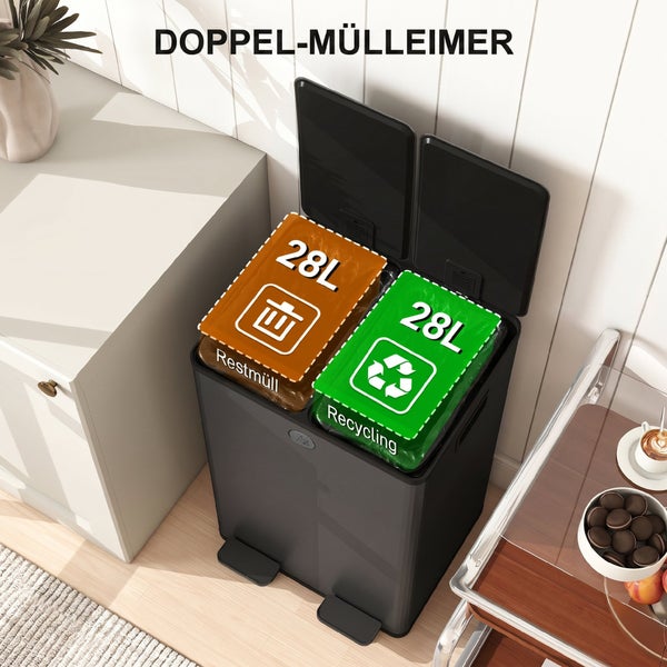HOMCOM Mülleimer 2 x 28L Abfalleimer aus Edelstahl