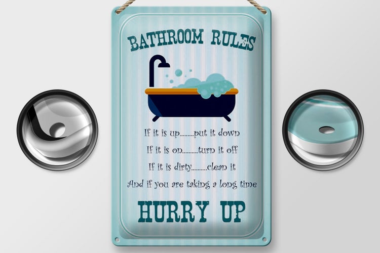 Blechschild Spruch 20x30cm Bathroom Rules if it is up put