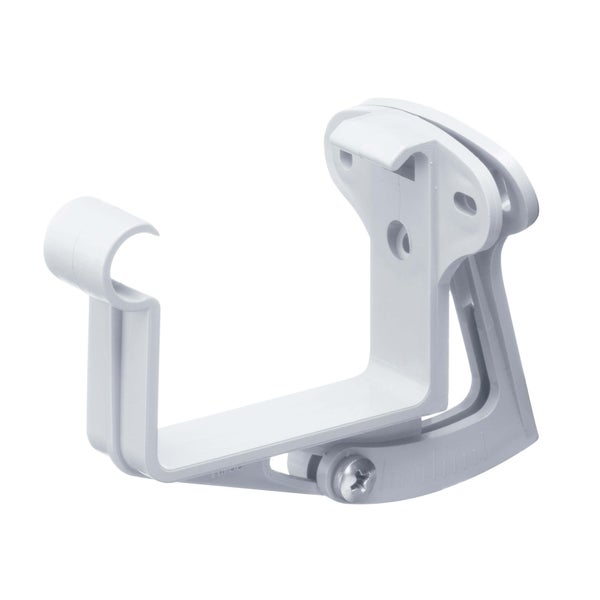 Verstellbarer Rinnenhalter aus Kunststoff in Weiß für Dachrinnen.