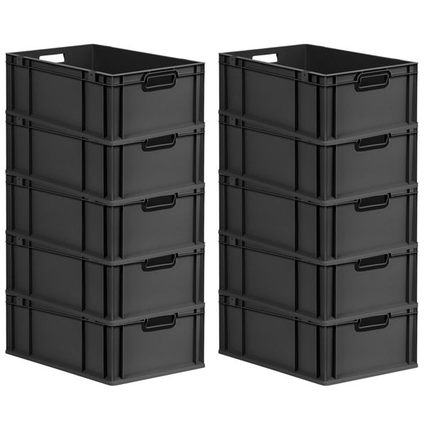 PROREGAL SparSet 10x Eurobox NextGen Color, HxBxT 22x40x60cm, 44 Liter, Griffe schwarz offen, Verstärkter Boden, Schwarz, Eurobehälter, Transportbox, Transportbehälter, Stapelbehälter