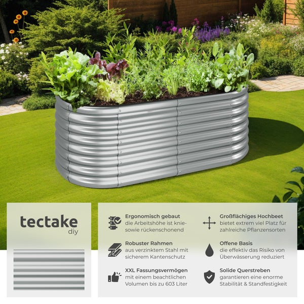 Hochbeet tectake Flormma 160 x 80 x 60 cm aus verzinktem Stahl silber