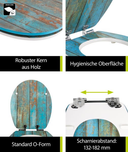 aquaSu® WC-Sitz mit Absenkautomatik, Dekor Treibholz, High-Gloss Toilettensitz mit Holzkern, Fast-Fix Schnellbefestigung, Standard O Form universal, Toilettendeckel glänzend, 401937
