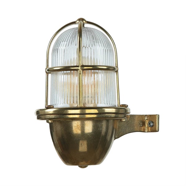 Wandleuchte mit Schutzkorb und geriffeltem Glas