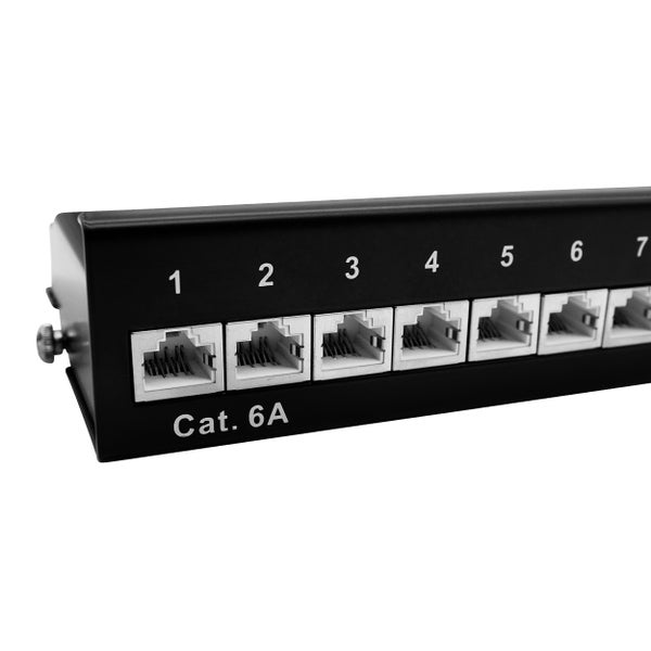 ProfiPatch Cat6a Patchpanel Patchfeld 12 Port Verteilerfeld für Keystone Module RJ45 Desktop und Wandmontage 1HE schwarz