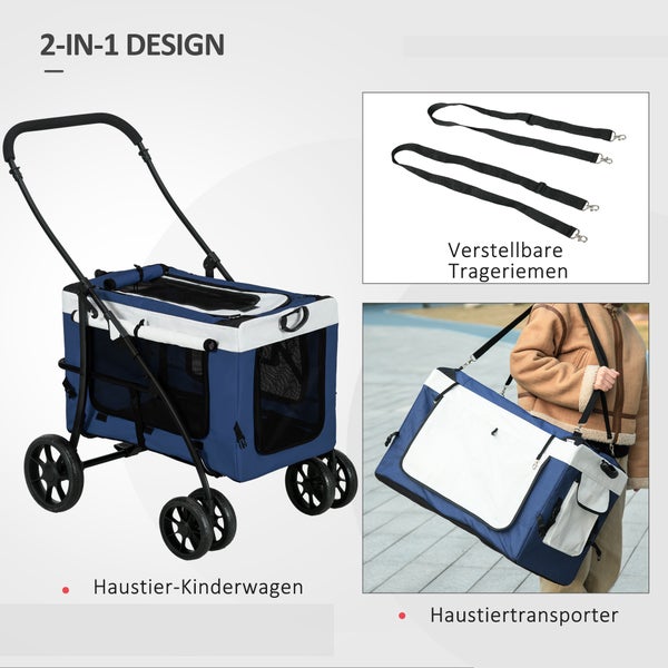 PawHut Hundebuggy, 81L x 58B x 97,5H cm, Oxford, Stahl, Blau