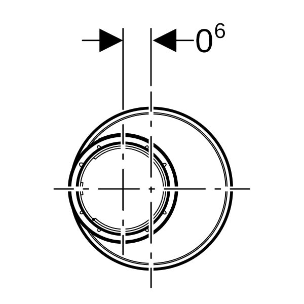 Technische Zeichnung eines kreisförmigen Bauteils mit einem exzentrischen Innenkreis und Maßpfeilen.