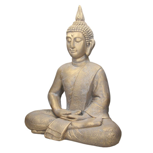 ECD Germany Buddha Figur sitzend, 63cm hoch, aus wetterfestem Polyresin, Bronze, Feng Shui, Buddha Statue als Dekoration für Haus, Wohnung & Garten Gartenfigur Dekofigur, Skulptur für Innen und Außen