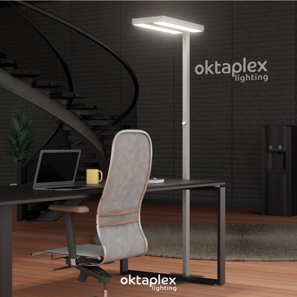 Büro Stehlampe LYSE dimmbar neutralweiß 4000K Aluminium 10400lm Tageslicht Deckenfluter 80W optimale Arbeitsplatzbeleuchtung