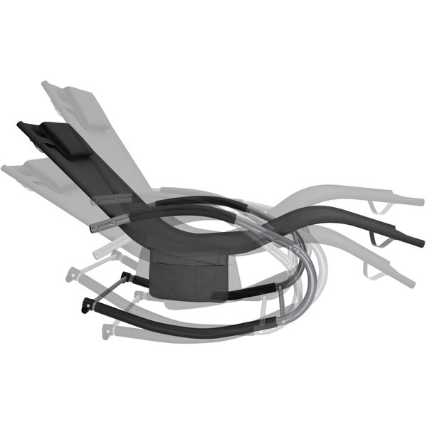 Gartenliege tectake Taya abnehmbares Kopfpolster, seitliche Aufbewahrungstasche ergonomisch, mit Komfort-Schwingbewegung schwarz