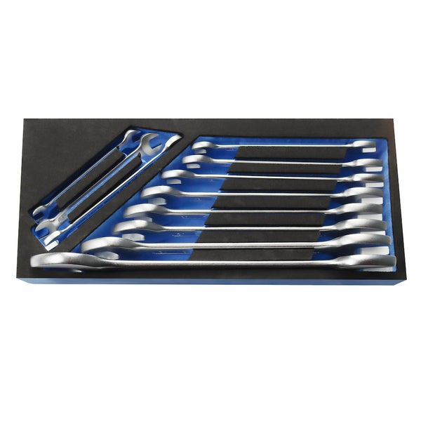 PROREGAL Werkzeug Satz Werkstattwagen Cheetah Doppelmaulschlüsselsatz 6 bis 32mm 11 Teile mit Schaumstoff Schubladeneinlage HxBxT 4,6 x 34 x 12,5 cm