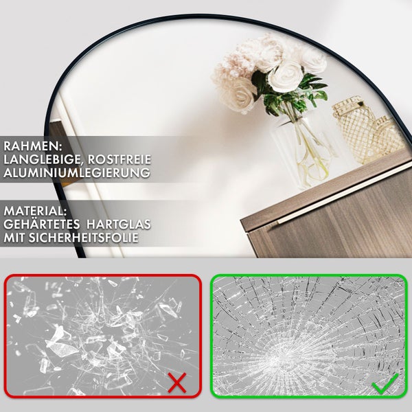 Floordirekt Ganzkörperspiegel Madison Gewölbt Aluminiumrahmen Schwarz 161 x 52 cm