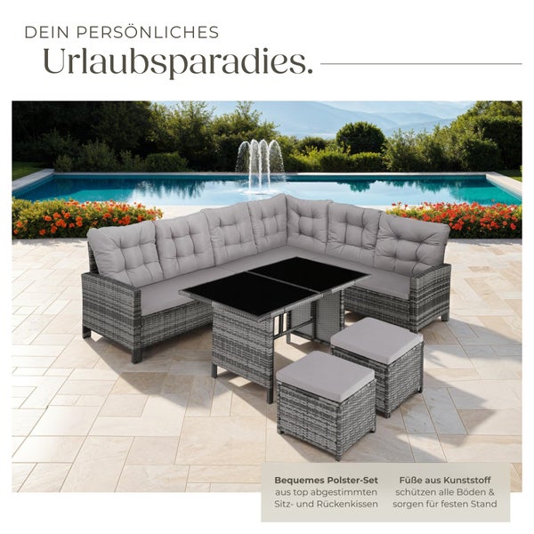 Rattan Lounge tectake Barletta mit Sicherheitsglasplatten für 6 bis 8 Personen grau