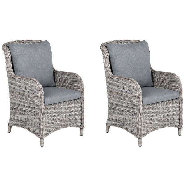Set mit 2 Stühlen und Sitzkissen CASCAIS Polyrattan Grau