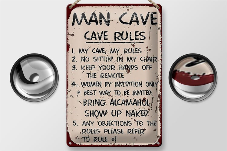 Blechschild Spruch 20x30cm Man cave my cave my rules